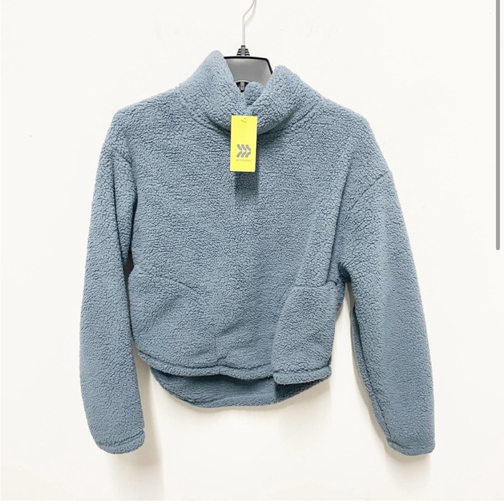 All in Motion Women's S Blue Sherpa Mock Neck Long Sleeve Pullover Sweater